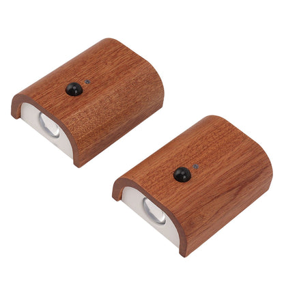 2Pcs Hallway Night Light Intelligent Linkage Wooden Motion Sensor Stairway Night Light USB Rechargeable Magnetic Wall LED Light