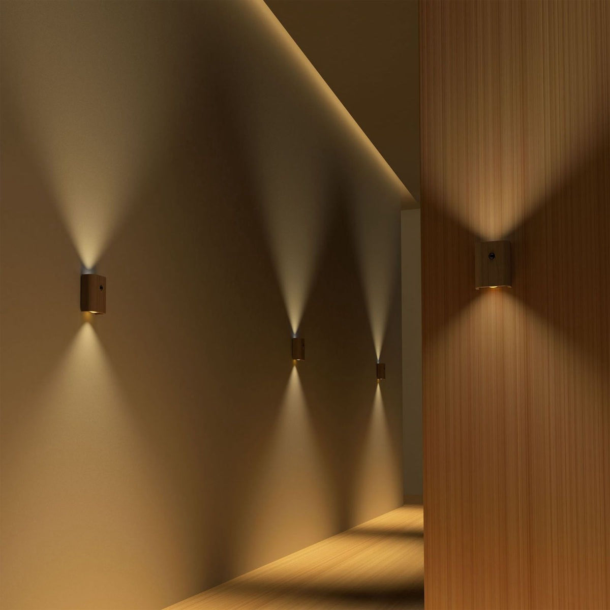 2Pcs Hallway Night Light Intelligent Linkage Wooden Motion Sensor Stairway Night Light USB Rechargeable Magnetic Wall LED Light