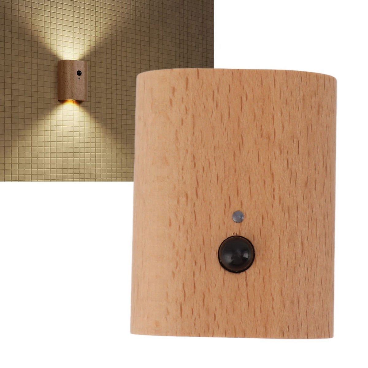 Step Light Wall Sconce Beech Wood Motion Dusk to Dawn Sensor Magnet 2 Side Lighting USB Rechargeable LED Wall Light