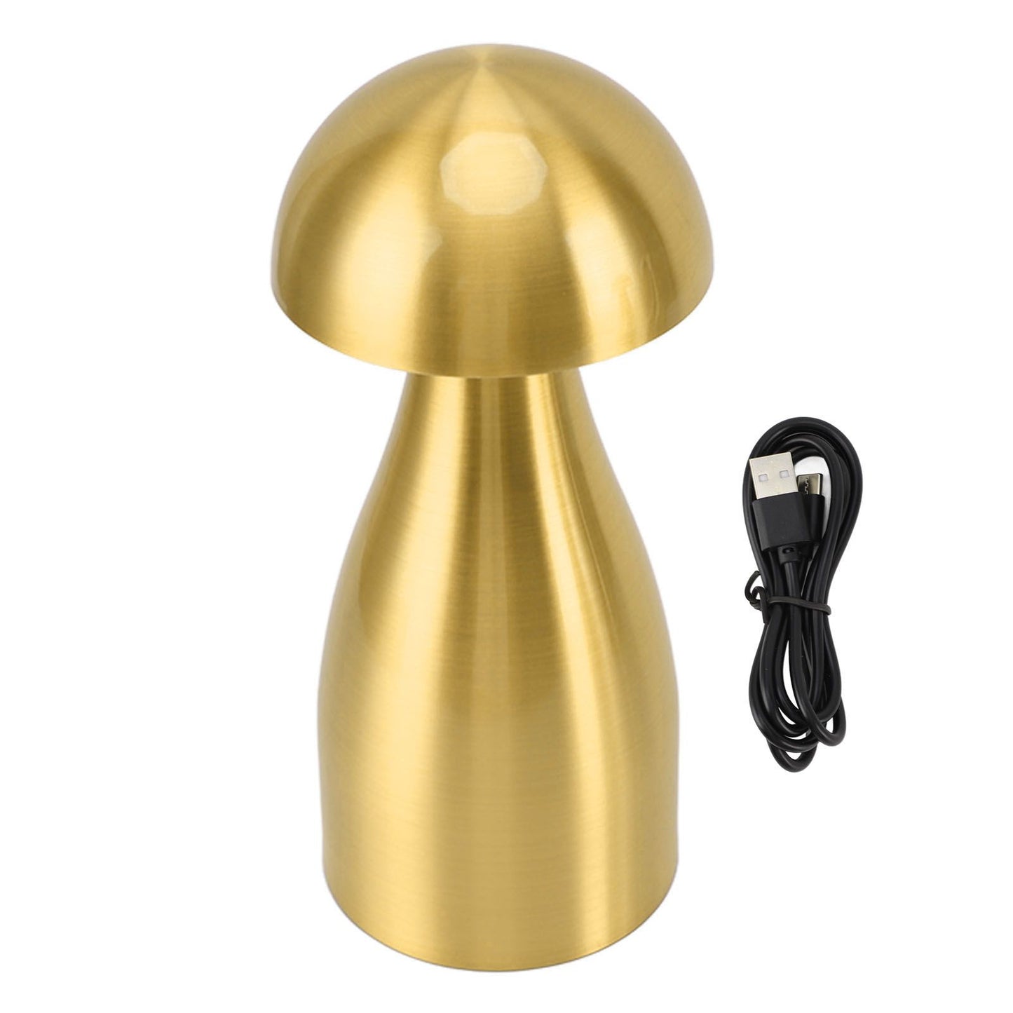 Metal Mushroom Table Lamp Dimmable Mushroom Decor Night Light Cordless Rechargeable Bedside Lamp for Children Nursing Bar Golden