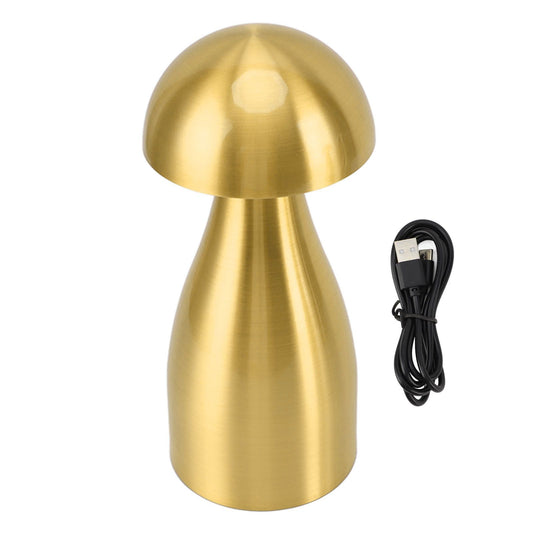 Metal Mushroom Table Lamp Dimmable Mushroom Decor Night Light Cordless Rechargeable Bedside Lamp for Children Nursing Bar Golden