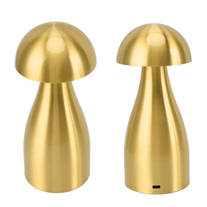 Metal Mushroom Table Lamp Dimmable Mushroom Decor Night Light Cordless Rechargeable Bedside Lamp for Children Nursing Bar Golden