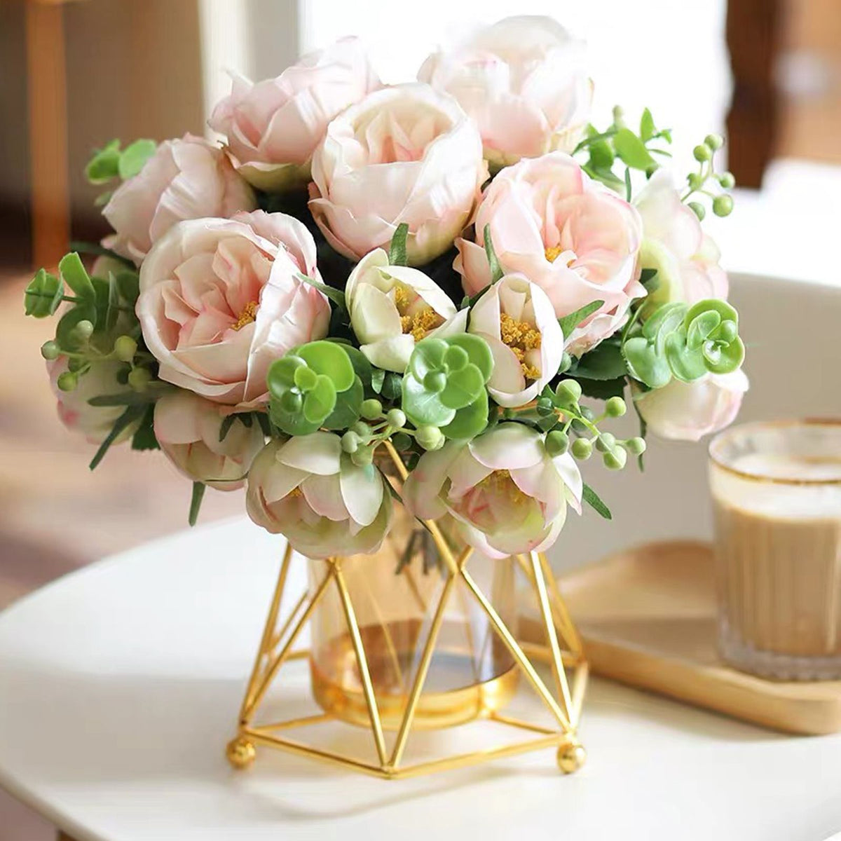 16x14cm Vase Gold Decorative Clear Glass Rugged Flower Vase For Wedding Arty