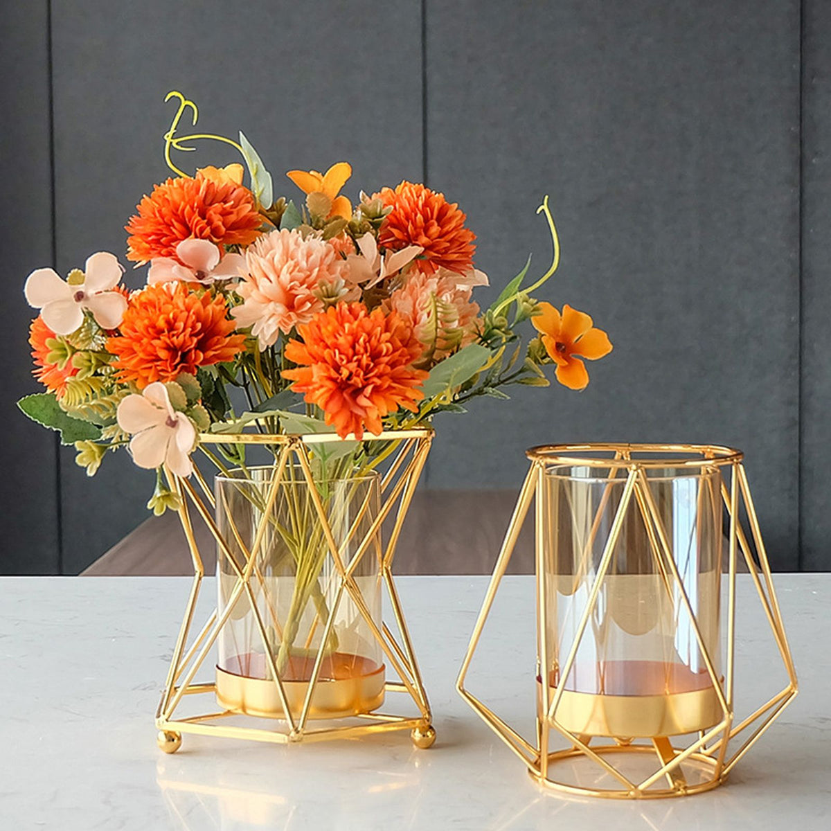 16x14cm Vase Gold Decorative Clear Glass Rugged Flower Vase For Wedding Arty