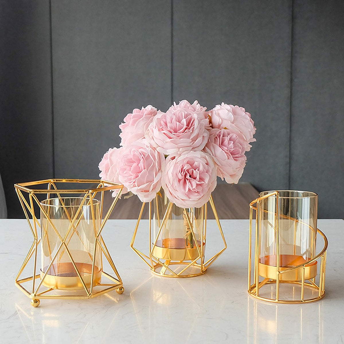 16x14cm Vase Gold Decorative Clear Glass Rugged Flower Vase For Wedding Arty