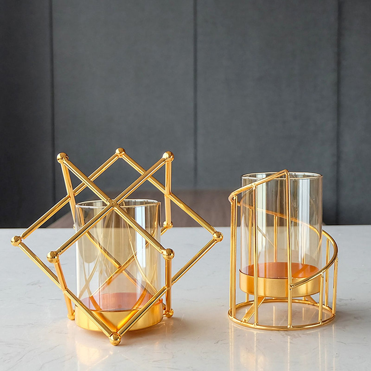 16x14cm Vase Gold Decorative Clear Glass Rugged Flower Vase For Wedding Arty