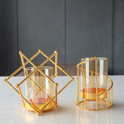 16x14cm Vase Gold Decorative Clear Glass Rugged Flower Vase For Wedding Arty