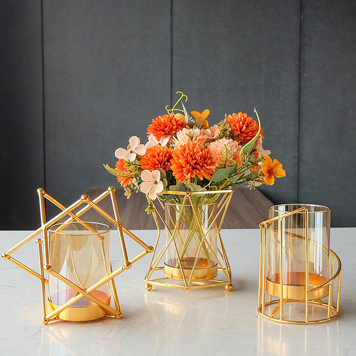 16x14cm Vase Gold Decorative Clear Glass Rugged Flower Vase For Wedding Arty