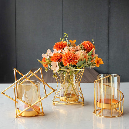 16x14cm Vase Gold Decorative Clear Glass Rugged Flower Vase For Wedding Arty