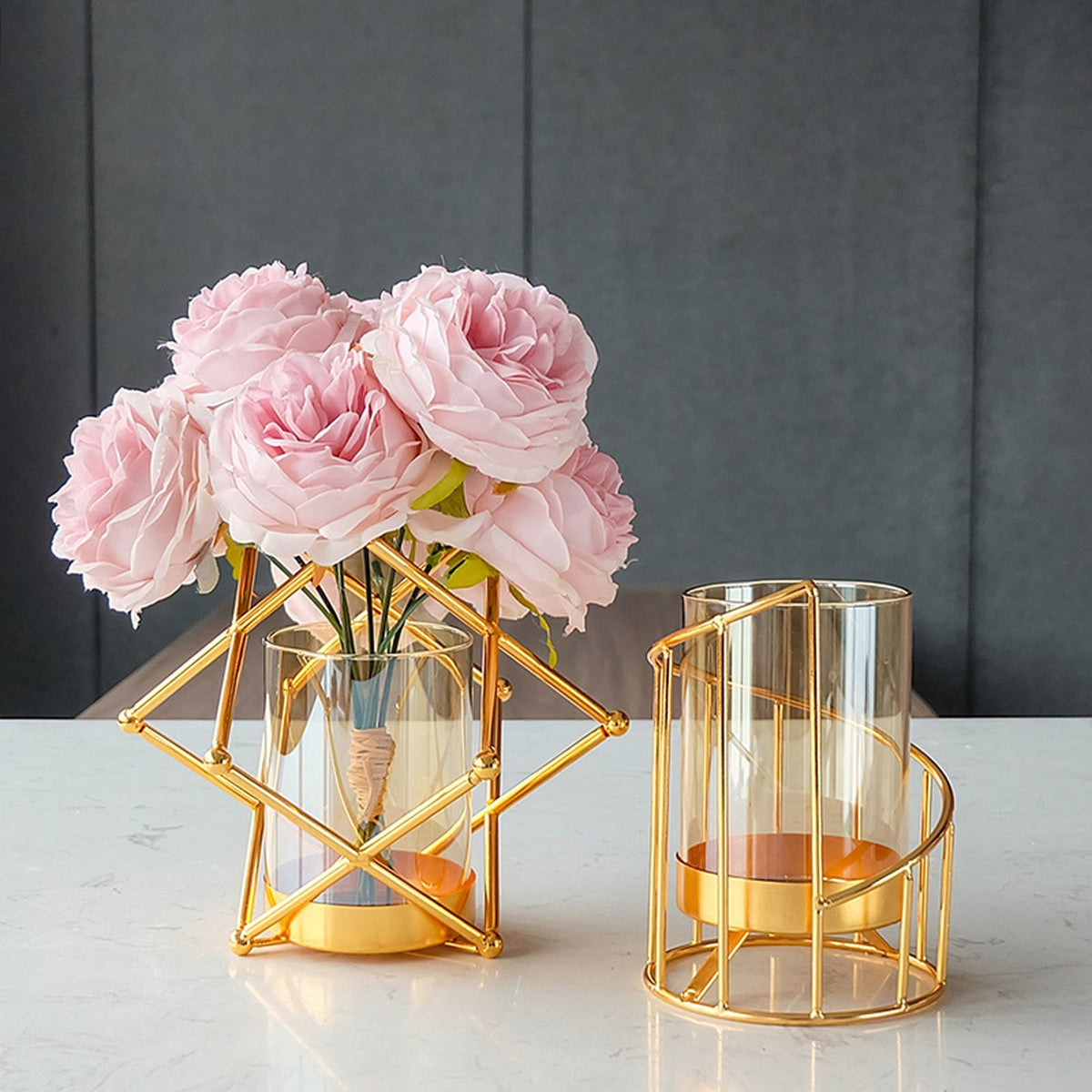 16x14cm Vase Gold Decorative Clear Glass Rugged Flower Vase For Wedding Arty