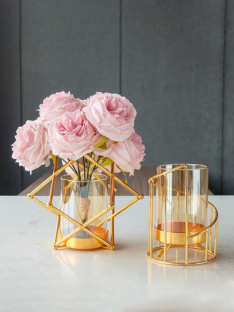 16x14cm Vase Gold Decorative Clear Glass Rugged Flower Vase For Wedding Arty