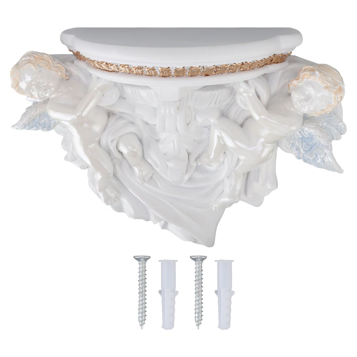 Resin Angel Wall Shelf European Exquisite Beautiful Decoration Rack for Bedroom Living Room Kitchen Pure White Gold