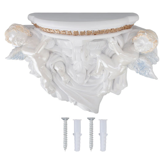 Resin Angel Wall Shelf European Exquisite Beautiful Decoration Rack for Bedroom Living Room Kitchen Pure White Gold