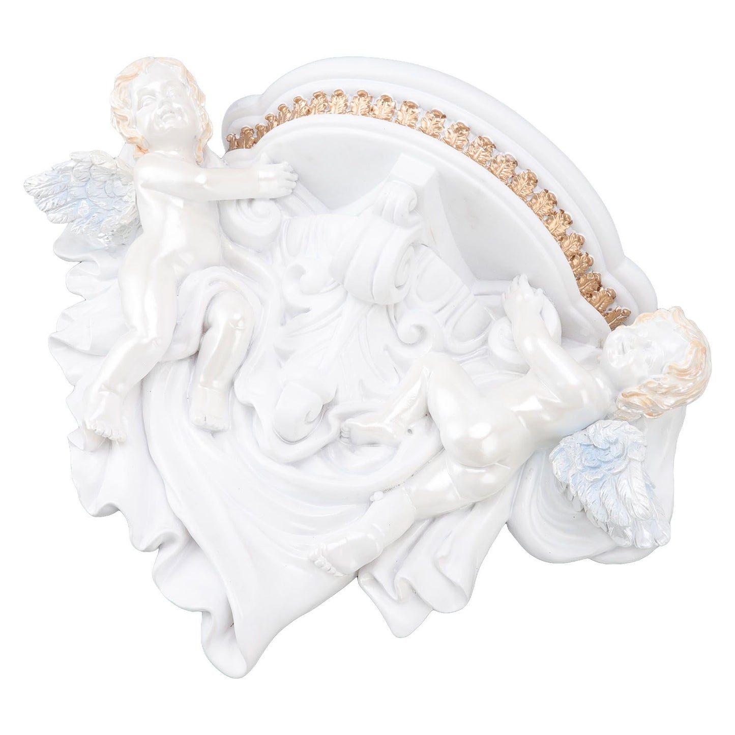 Resin Angel Wall Shelf European Exquisite Beautiful Decoration Rack for Bedroom Living Room Kitchen Pure White Gold