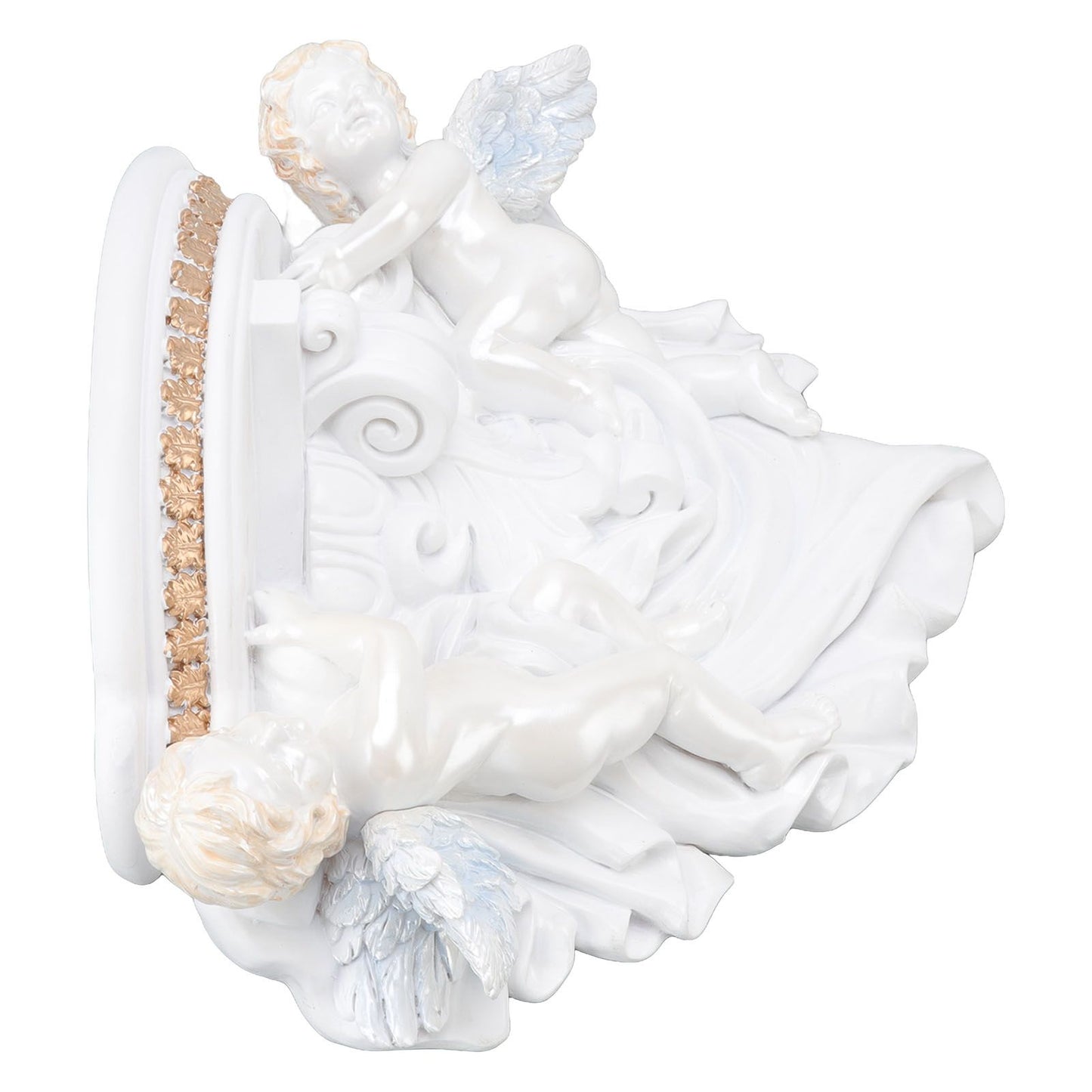 Resin Angel Wall Shelf European Exquisite Beautiful Decoration Rack for Bedroom Living Room Kitchen Pure White Gold