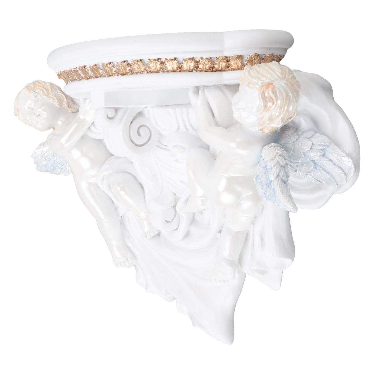Resin Angel Wall Shelf European Exquisite Beautiful Decoration Rack for Bedroom Living Room Kitchen Pure White Gold