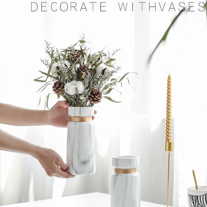 White Ceramics Vase Water Transfer Printed Marble Flower Vase for Bedroom Living Room Cafe Restaurant Office