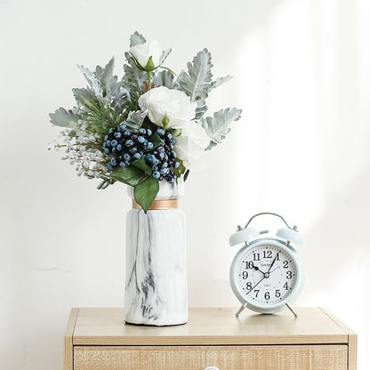 White Ceramics Vase Water Transfer Printed Marble Flower Vase for Bedroom Living Room Cafe Restaurant Office