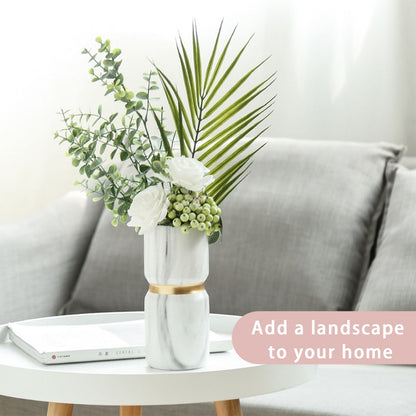 White Ceramics Vase Water Transfer Printed Marble Flower Vase for Bedroom Living Room Cafe Restaurant Office