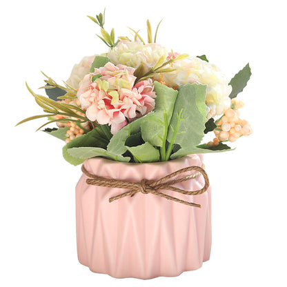Artificial Fake Potted Flowers Bouquet Hydrangea with Vase for Dining Table Decoration Pink