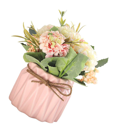 Artificial Fake Potted Flowers Bouquet Hydrangea with Vase for Dining Table Decoration Pink