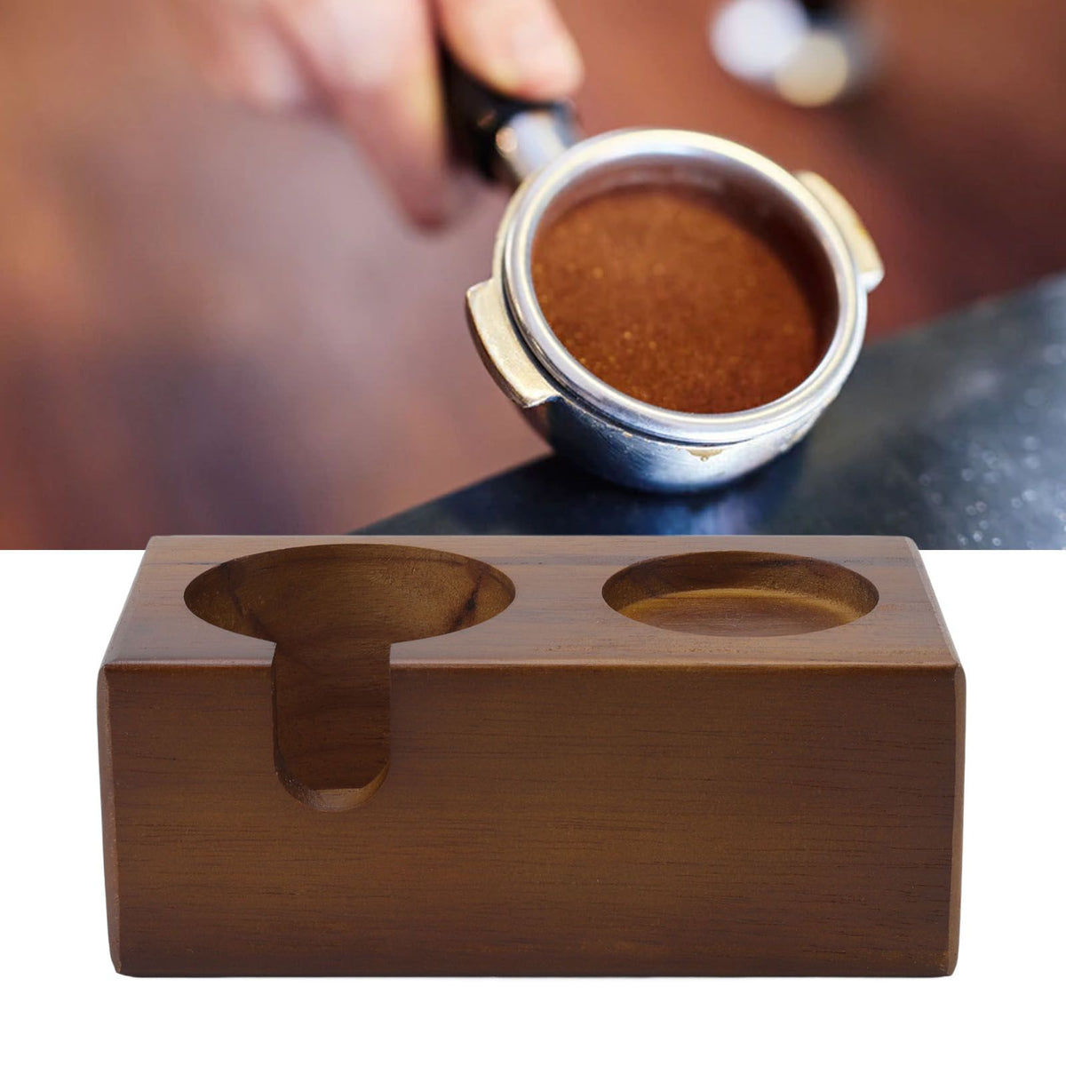 Wooden Coffee Protafilter Stand Holder Coffee Tamper Holder Stand Tamping Station Brown