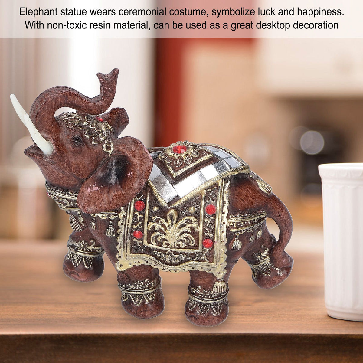 Elephant Statue Resin Desktop Figurine Ornament Home Living Room Decoration GiftRed L 13.5x6x14cm