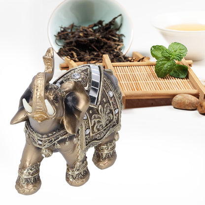 Elephant Statue Figurine Feng Shui Resin Animal Ornament Art Crafts Desktop DecorationGold L 13.5x6x14cm