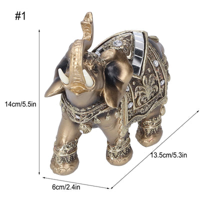 Elephant Statue Figurine Feng Shui Resin Animal Ornament Art Crafts Desktop DecorationGold L 13.5x6x14cm