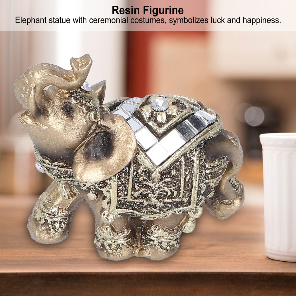 Elephant Statue Figurine Feng Shui Resin Animal Ornament Art Crafts Desktop DecorationGold S 7x3.5x7cm