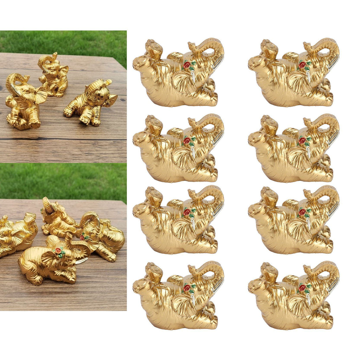 8Pcs Resin Elephant Statue Decor Innovative Home Table Decoration Ornament Birthday Gift Gold