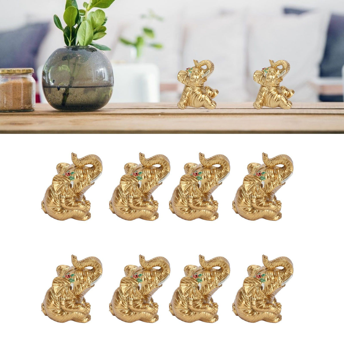 8Pcs Resin Elephant Statue Decor Innovative Home Table Decoration Ornament Birthday Gift Gold