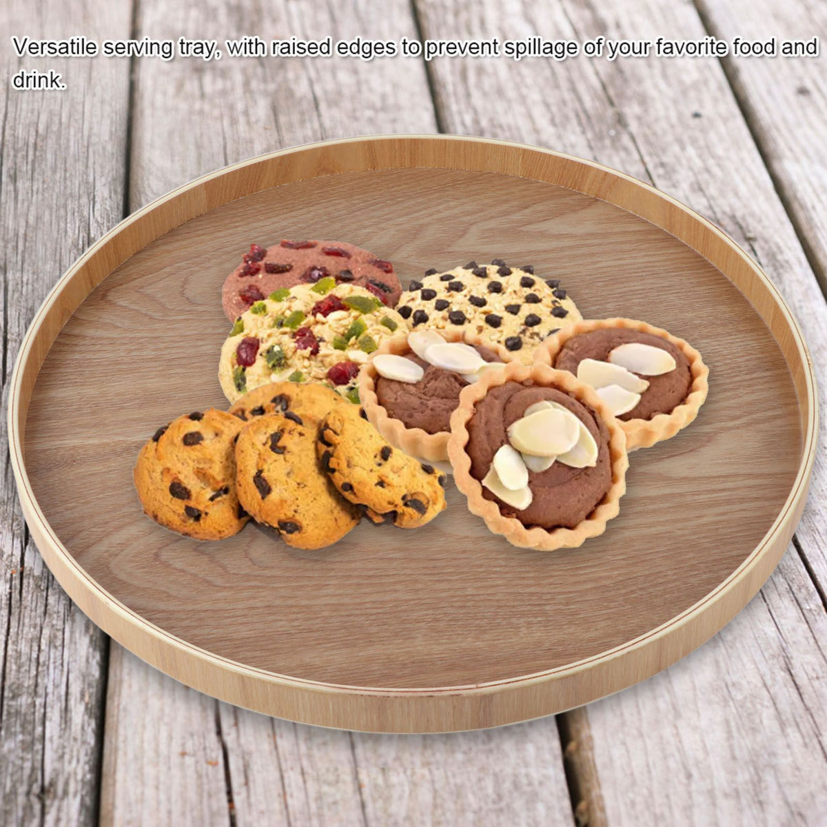 Round Shape Solid Wood Tea Coffee Snack Food Meals Serving Tray Plate Restaurant Trays Wooden