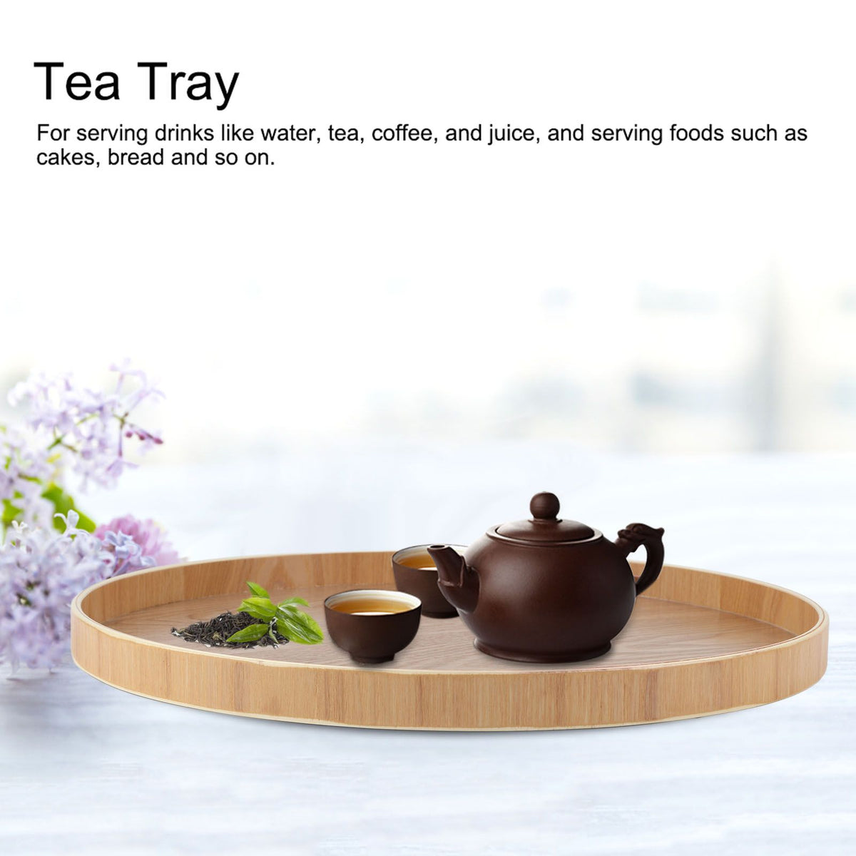 Round Shape Solid Wood Tea Coffee Snack Food Meals Serving Tray Plate Restaurant Trays Wooden