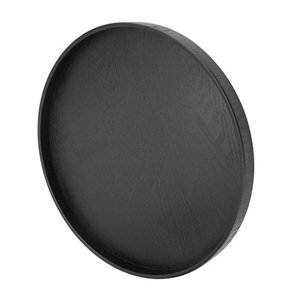 Round Shape Solid Wood Tea Coffee Snack Food Meals Serving Tray Plate Restaurant Trays Black