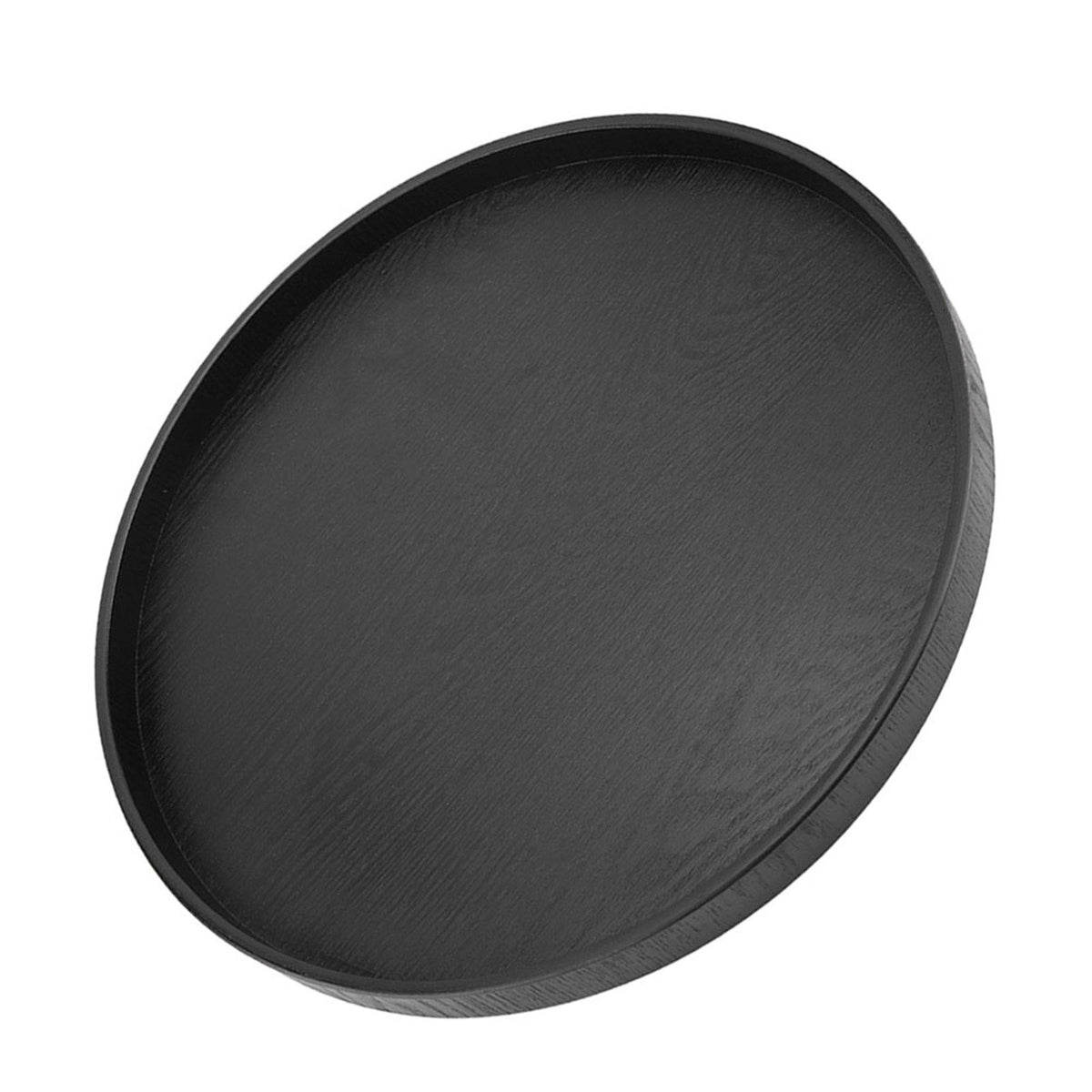 Round Shape Solid Wood Tea Coffee Snack Food Meals Serving Tray Plate Restaurant Trays Black