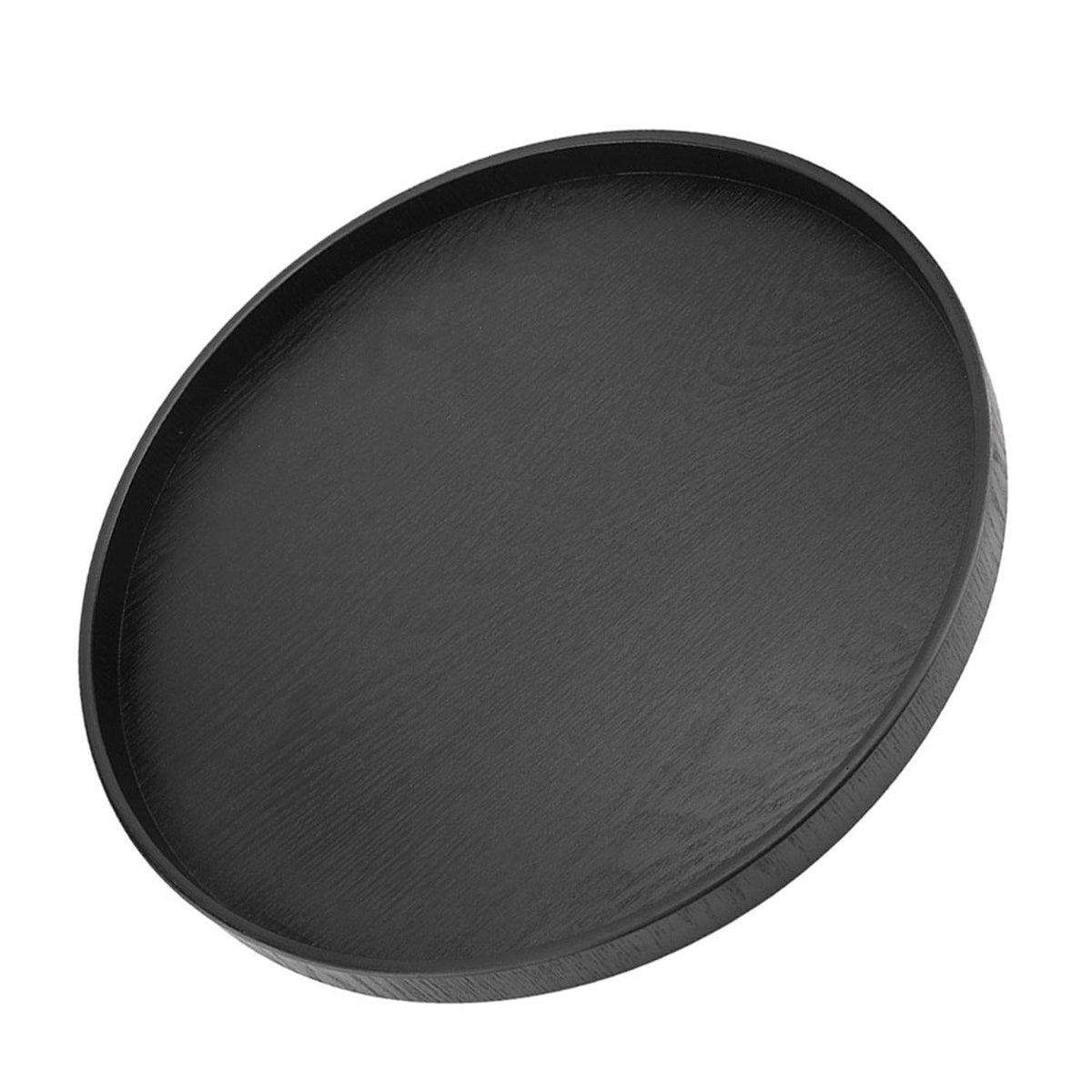 Round Shape Solid Wood Tea Coffee Snack Food Meals Serving Tray Plate Restaurant Trays Black