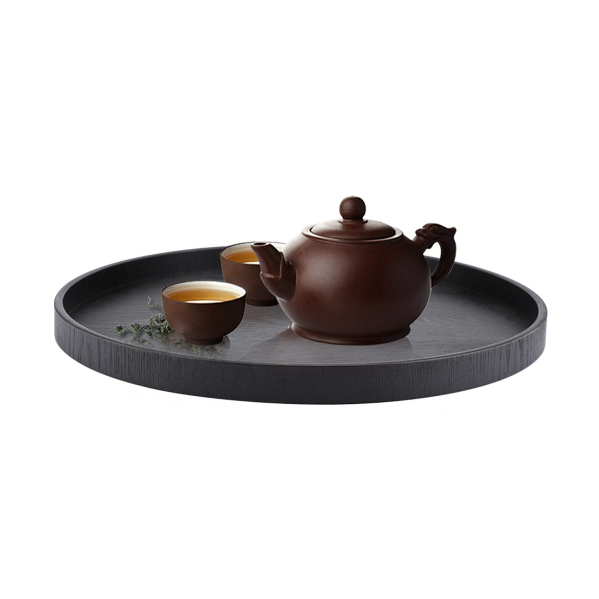 Round Shape Solid Wood Tea Coffee Snack Food Meals Serving Tray Plate Restaurant Trays Black