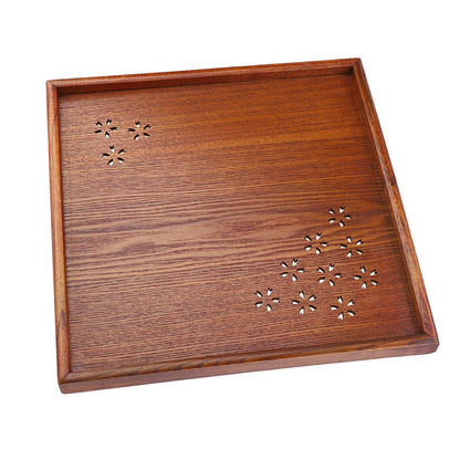 Traditional Wooden Tea Plate Coffee Fruits Snacks Serving Tray Dish for Home Restaurant 34*34cm