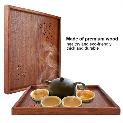 Traditional Wooden Tea Plate Coffee Fruits Snacks Serving Tray Dish for Home Restaurant 34*34cm