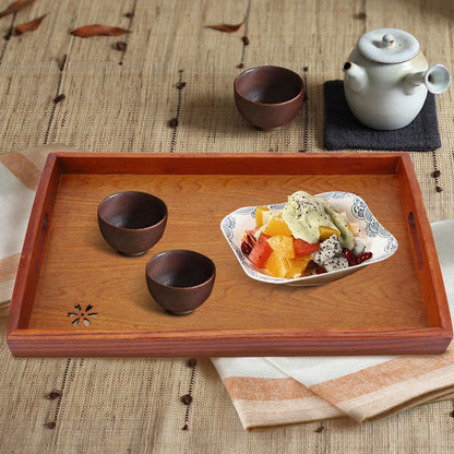 Light Rectangular Solid Wood Cherry Blossom Tea Tray Coffee Fruit Food Serving Plate Home