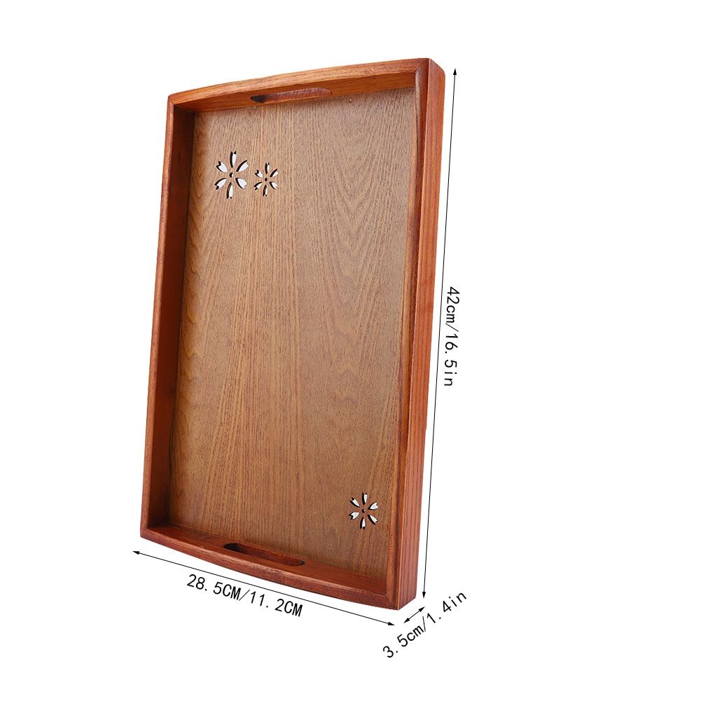 Light Rectangular Solid Wood Cherry Blossom Tea Tray Coffee Fruit Food Serving Plate Home