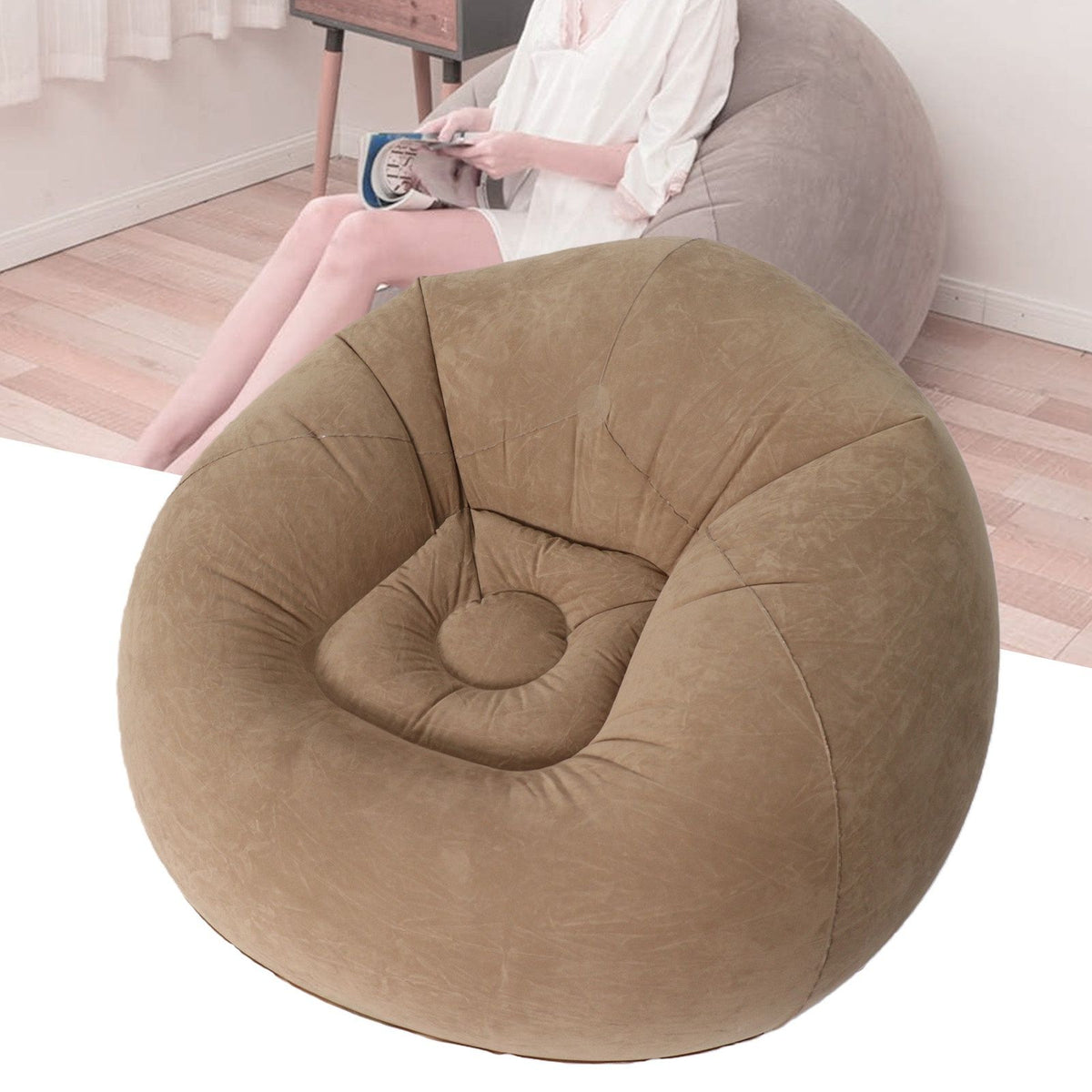 Inflatable Lounge Chair Portable Sofa Couch for Living Room Bedroom Balcony Reading Room Gray