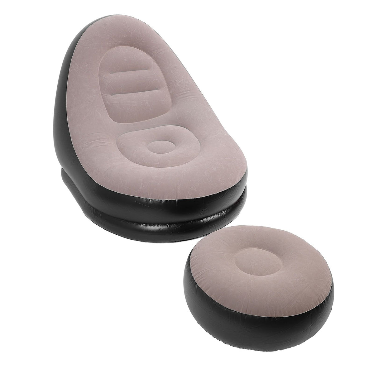 Inflatable Sofa Chair Stylish Simple Soft Flocking Blow Up Lounger Chair with Footstool for Living Room Outdoor Travel Camping Picnic Coffee