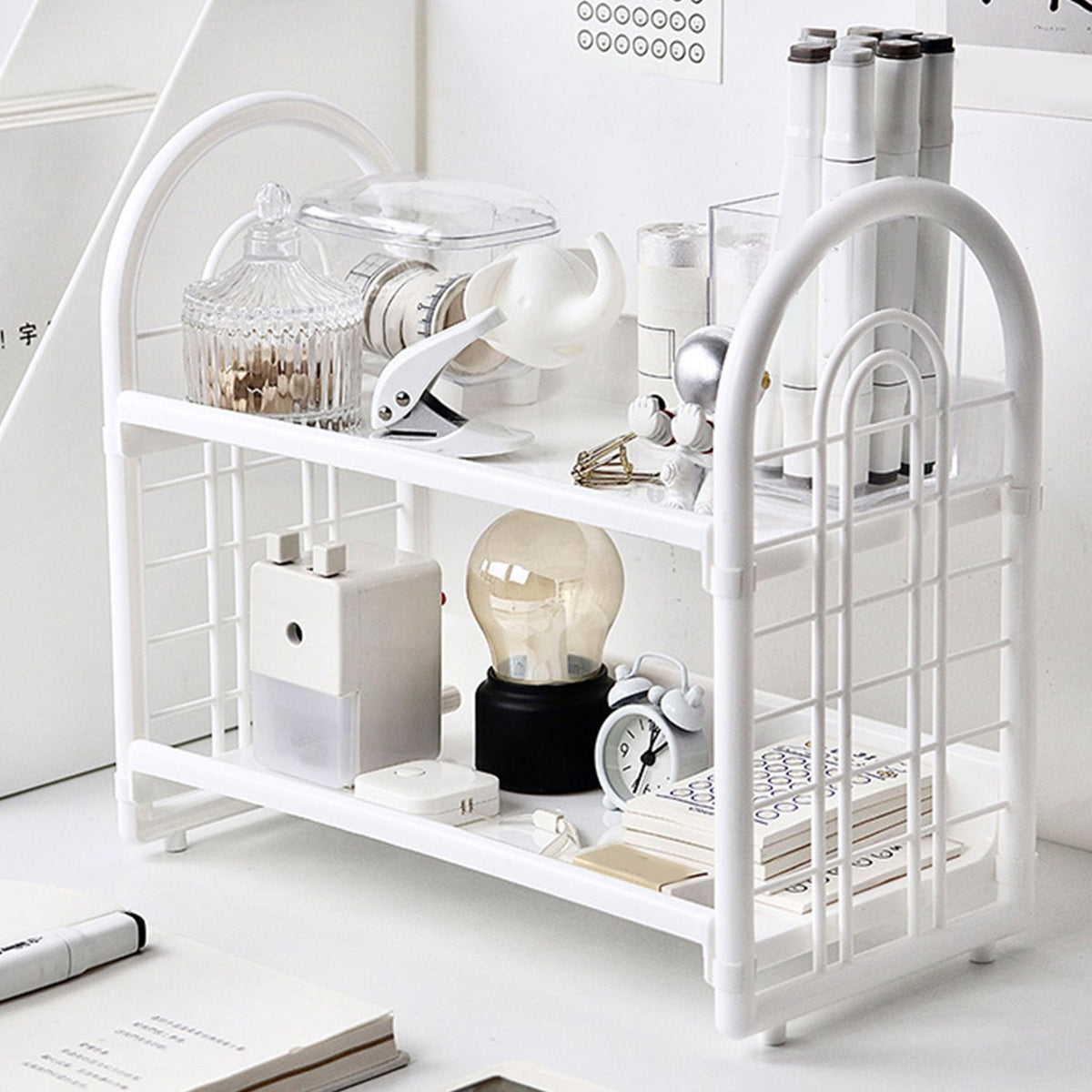 Simple Double Layer Desktop Storage Rack Desk Mini Bookshelf Storage Shelf for Dormitory Office