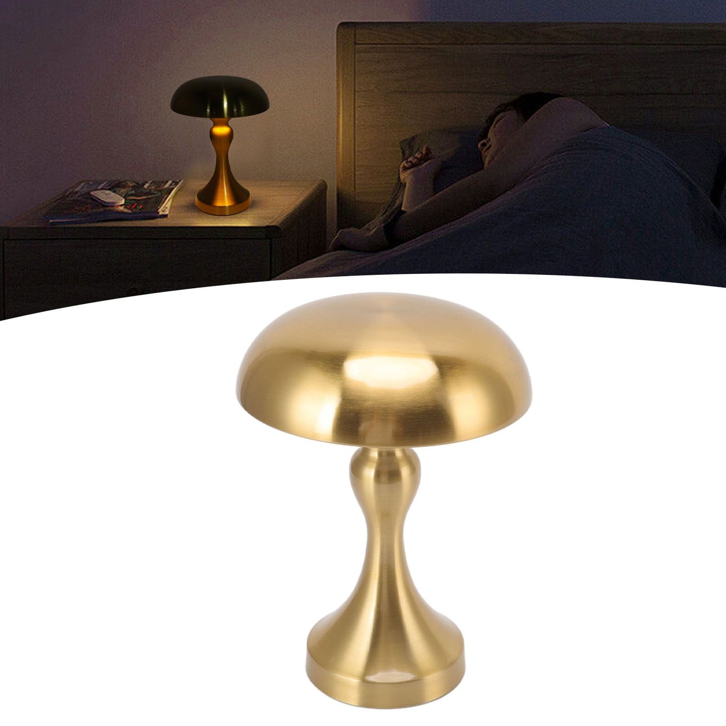 Table Lamp Rechargeable Mushroom Shape 3 Speed Color Temperature Touch Stepless Dimming Night Light for Home Gold