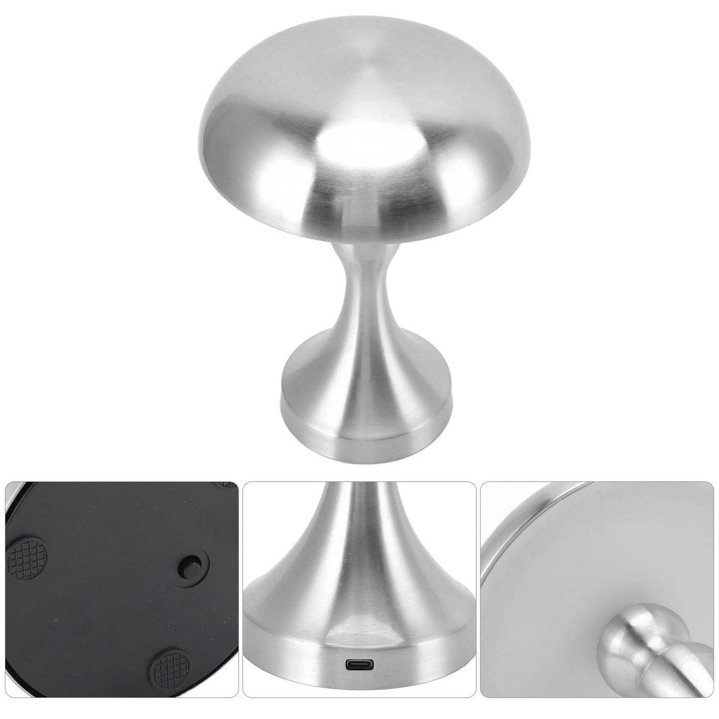 Table Lamp Rechargeable Mushroom Shape 3 Speed Color Temperature Touch Stepless Dimming Night Light for Home Silver