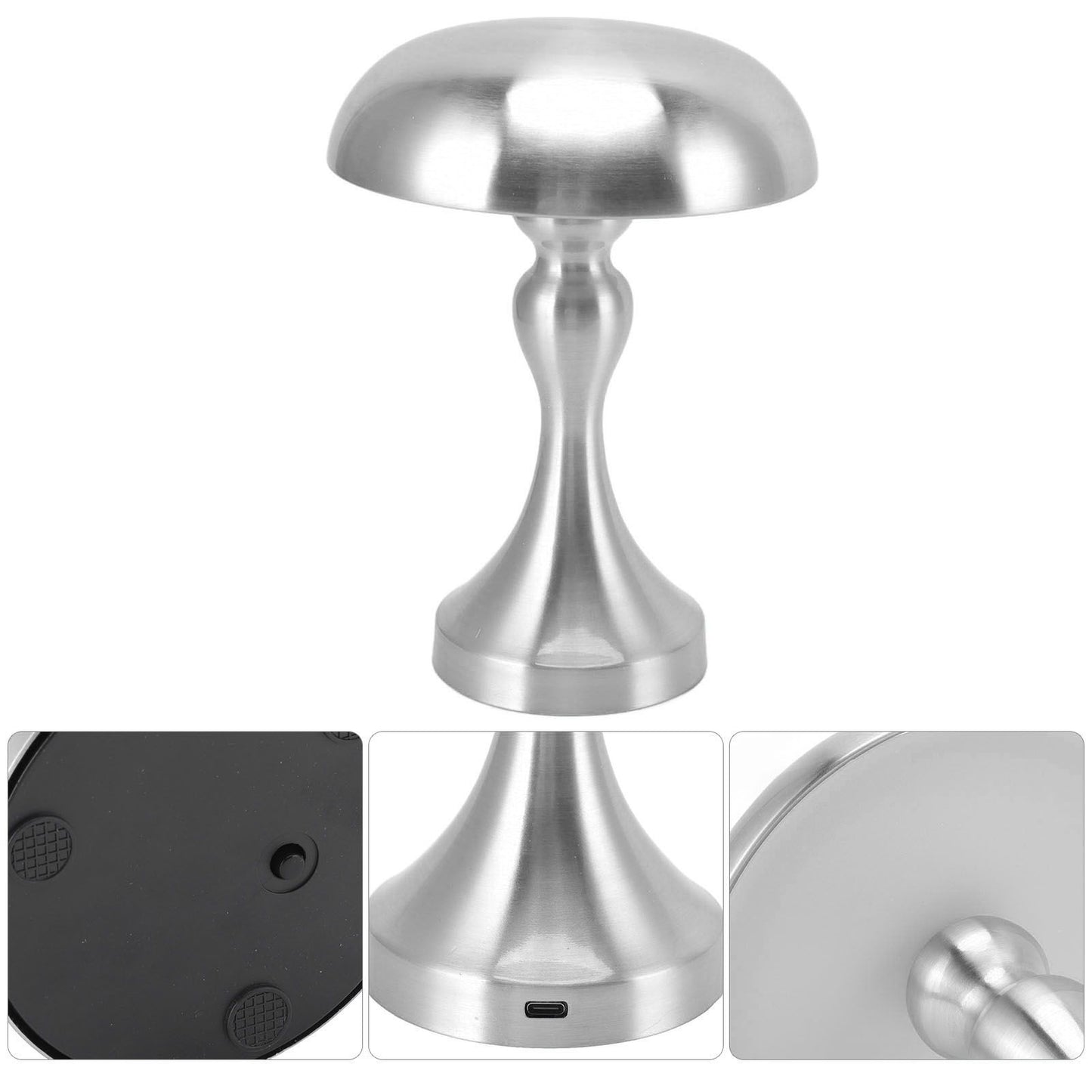 Table Lamp Rechargeable Mushroom Shape 3 Speed Color Temperature Touch Stepless Dimming Night Light for Home Silver