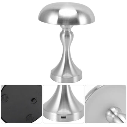 Table Lamp Rechargeable Mushroom Shape 3 Speed Color Temperature Touch Stepless Dimming Night Light for Home Silver