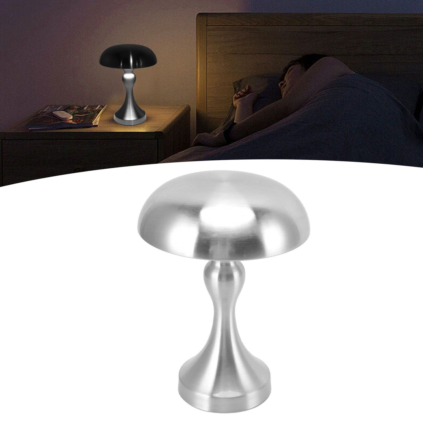 Table Lamp Rechargeable Mushroom Shape 3 Speed Color Temperature Touch Stepless Dimming Night Light for Home Silver